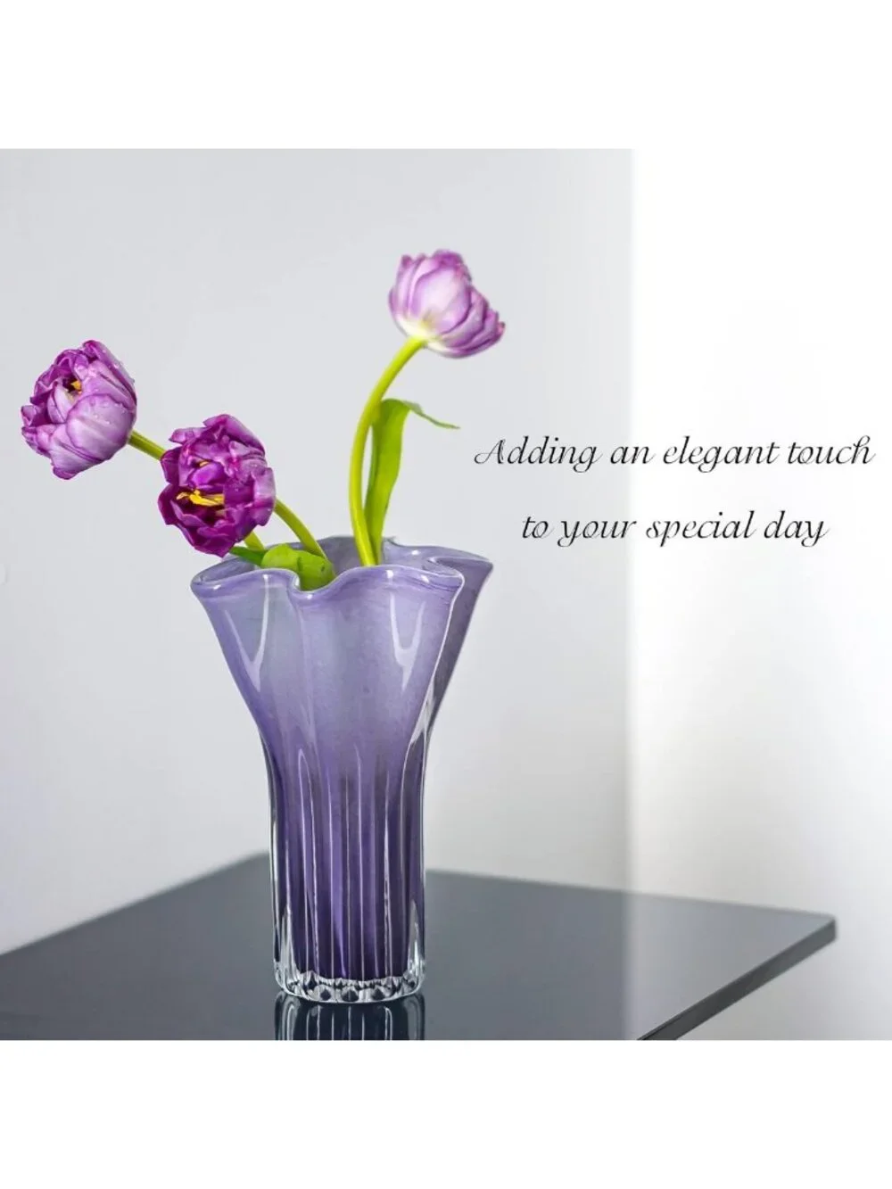 Elegant 8'' Purple Blown Glass Flower Vase | Modern Centerpiece for Home